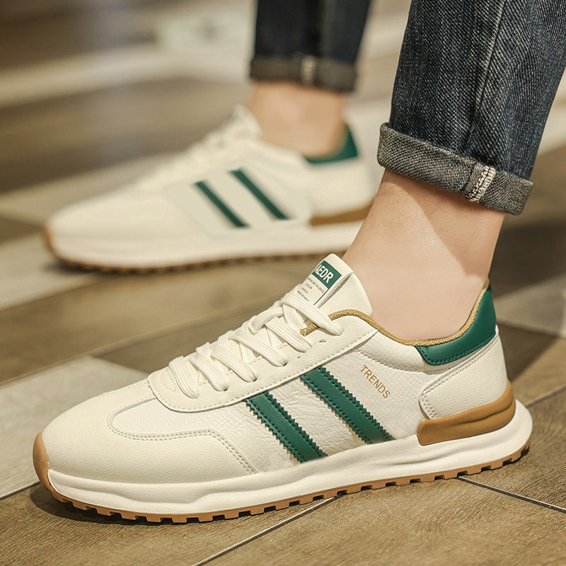 Men's Shoes 2026 Spring New Men's Sports Trendy Shoes Soft Sole College Style Leather Surface White Shoes Ins Fashion Casual