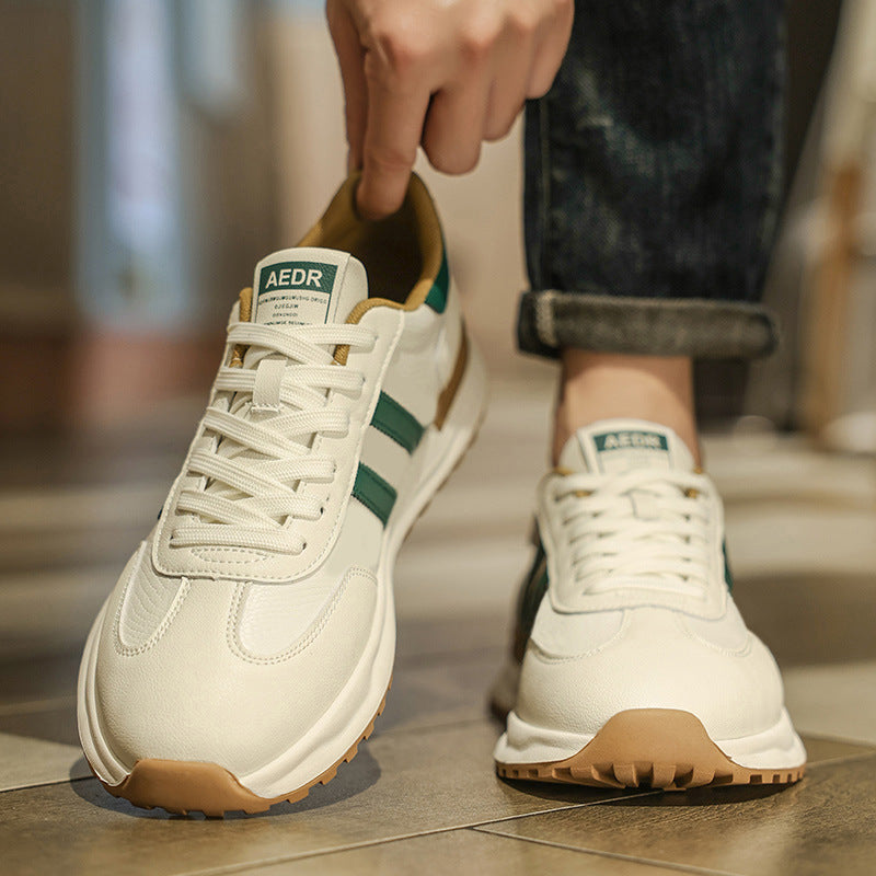 Men's Shoes 2026 Spring New Men's Sports Trendy Shoes Soft Sole College Style Leather Surface White Shoes Ins Fashion Casual