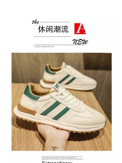 Men's Shoes 2026 Spring New Men's Sports Trendy Shoes Soft Sole College Style Leather Surface White Shoes Ins Fashion Casual