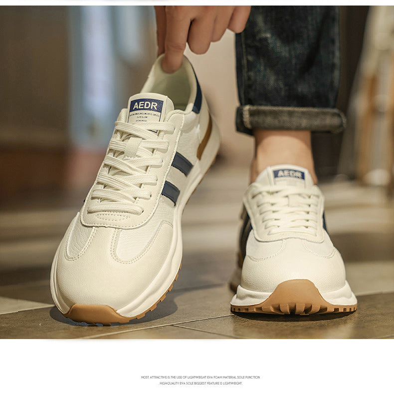 Men's Shoes 2026 Spring New Men's Sports Trendy Shoes Soft Sole College Style Leather Surface White Shoes Ins Fashion Casual