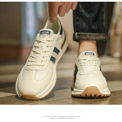 Men's Shoes 2026 Spring New Men's Sports Trendy Shoes Soft Sole College Style Leather Surface White Shoes Ins Fashion Casual