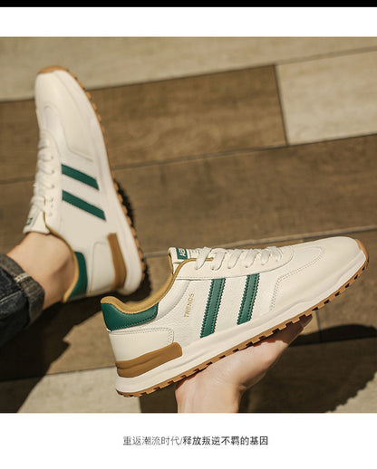 Men's Shoes 2026 Spring New Men's Sports Trendy Shoes Soft Sole College Style Leather Surface White Shoes Ins Fashion Casual