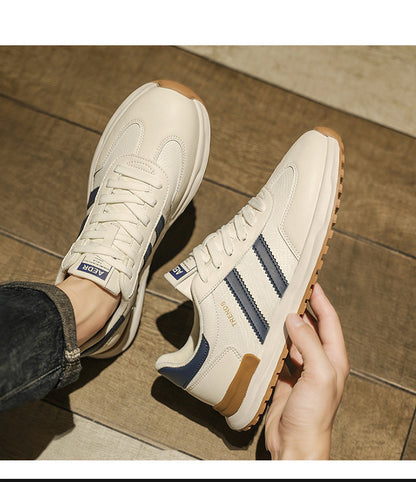 Men's Shoes 2026 Spring New Men's Sports Trendy Shoes Soft Sole College Style Leather Surface White Shoes Ins Fashion Casual