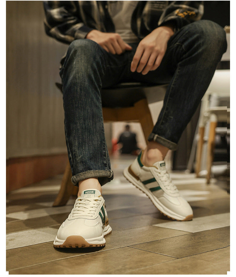 Men's Shoes 2026 Spring New Men's Sports Trendy Shoes Soft Sole College Style Leather Surface White Shoes Ins Fashion Casual