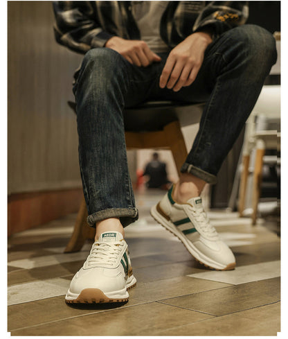 Men's Shoes 2026 Spring New Men's Sports Trendy Shoes Soft Sole College Style Leather Surface White Shoes Ins Fashion Casual