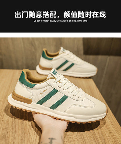 Men's Shoes 2026 Spring New Men's Sports Trendy Shoes Soft Sole College Style Leather Surface White Shoes Ins Fashion Casual