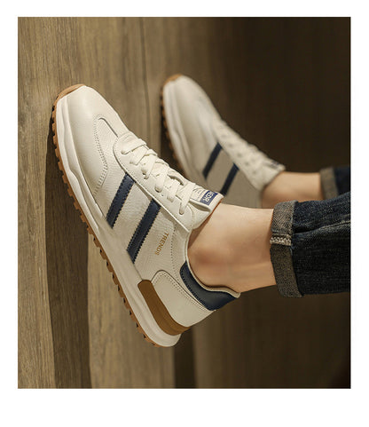 Men's Shoes 2026 Spring New Men's Sports Trendy Shoes Soft Sole College Style Leather Surface White Shoes Ins Fashion Casual
