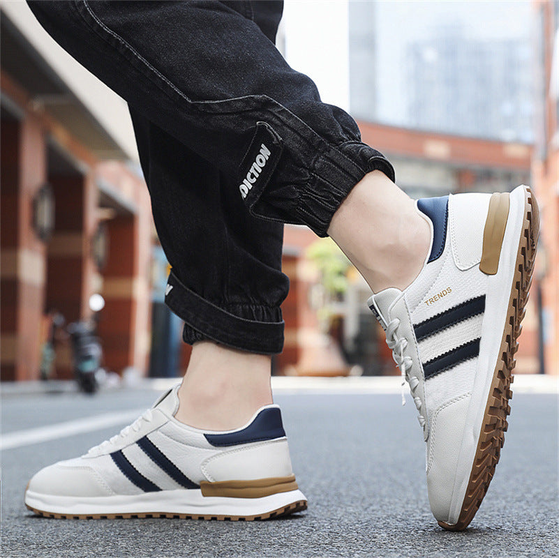 Men's Shoes 2026 Spring New Men's Sports Trendy Shoes Soft Sole College Style Leather Surface White Shoes Ins Fashion Casual