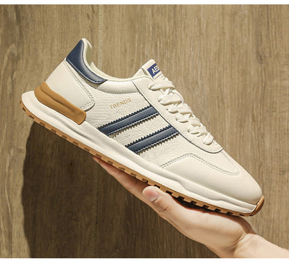 Men's Shoes 2026 Spring New Men's Sports Trendy Shoes Soft Sole College Style Leather Surface White Shoes Ins Fashion Casual