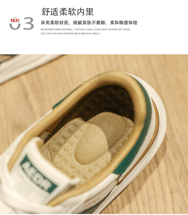 Men's Shoes 2026 Spring New Men's Sports Trendy Shoes Soft Sole College Style Leather Surface White Shoes Ins Fashion Casual