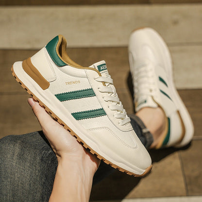 Men's Shoes 2026 Spring New Men's Sports Trendy Shoes Soft Sole College Style Leather Surface White Shoes Ins Fashion Casual