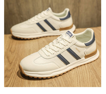 Men's Shoes 2026 Spring New Men's Sports Trendy Shoes Soft Sole College Style Leather Surface White Shoes Ins Fashion Casual