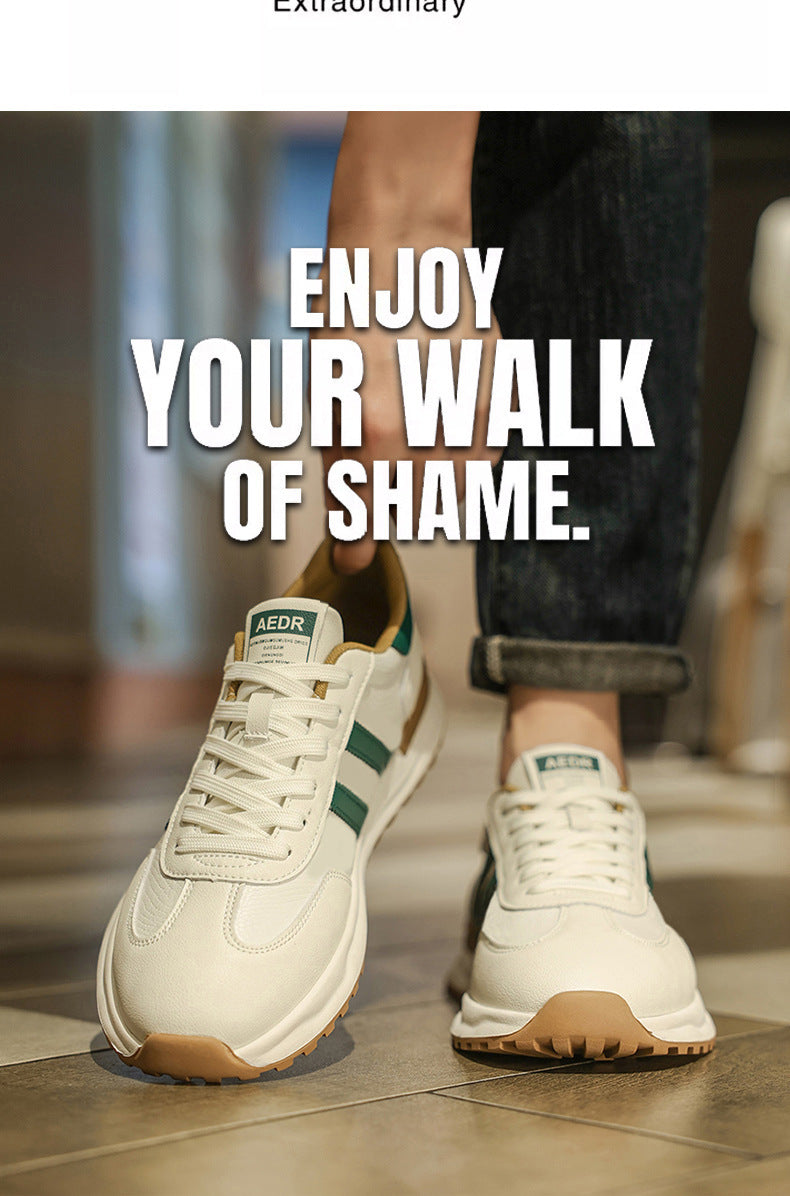 Men's Shoes 2026 Spring New Men's Sports Trendy Shoes Soft Sole College Style Leather Surface White Shoes Ins Fashion Casual