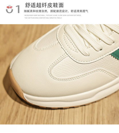 Men's Shoes 2026 Spring New Men's Sports Trendy Shoes Soft Sole College Style Leather Surface White Shoes Ins Fashion Casual