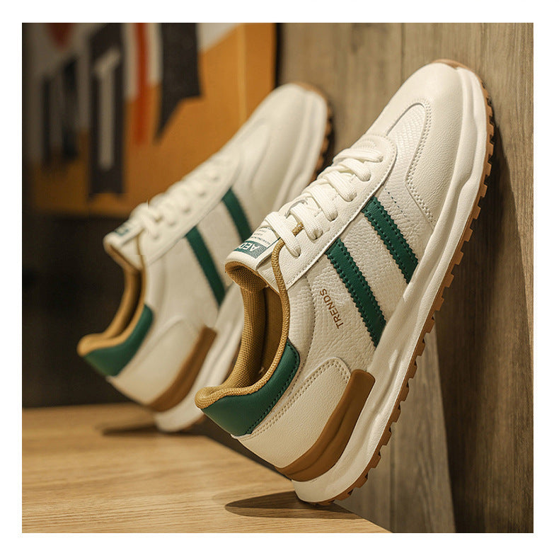 Men's Shoes 2026 Spring New Men's Sports Trendy Shoes Soft Sole College Style Leather Surface White Shoes Ins Fashion Casual
