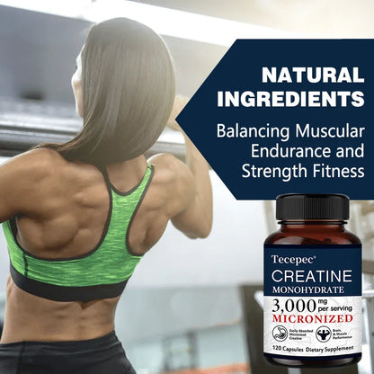 Creatine Monohydrate 3000 mg Capsules, Supports Pre-Workout and Healthy Muscles, Focus & Memory, Easy to Absorb, Easy to Swallow